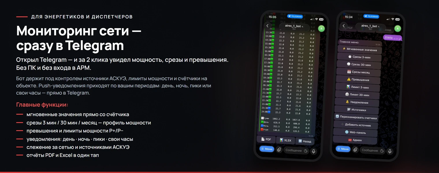 Telegram-бот AIREX — превышение мощности сразу в Telegram